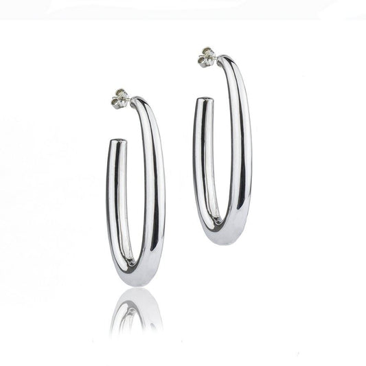 Oval silver earrings, round section, length 50mm