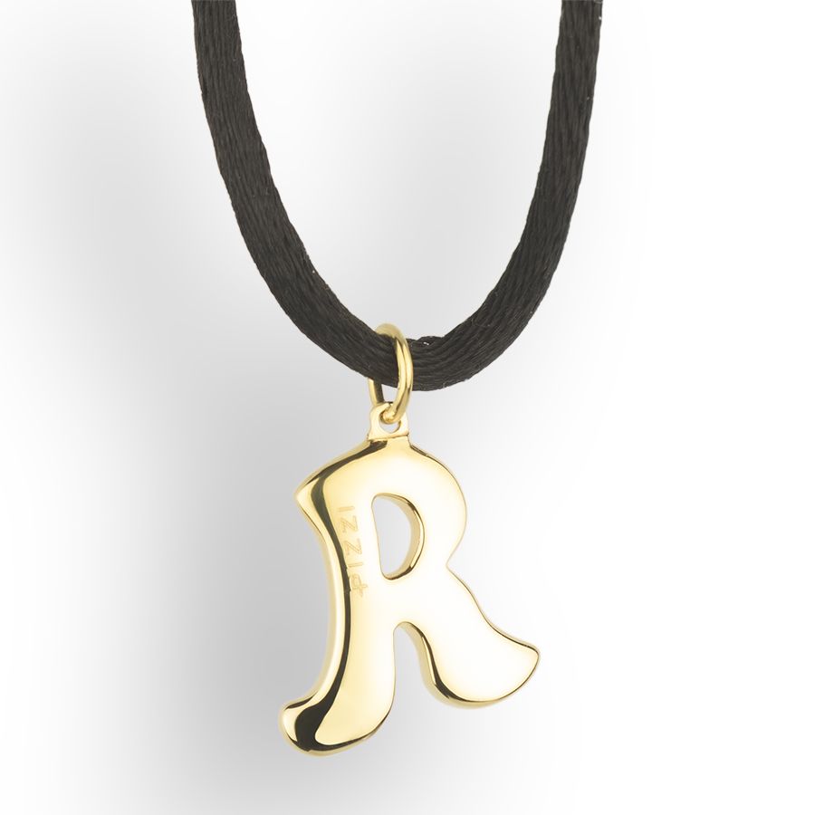 Pendant with initial lace letter R in 18kt yellow gold