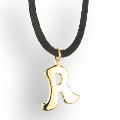 Pendente con laccio iniziale lettera r in oro giallo 18kt