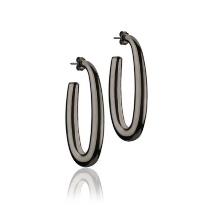 Orecchini ovali in argento rutenio sezione rotonda lunghezza 50mm