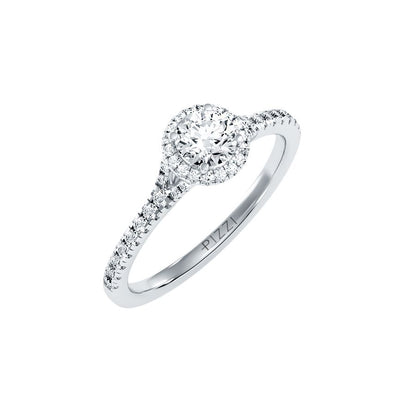 Halo-Solitärring aus 18-karätigem Weißgold mit 0,74 Karat Diamanten