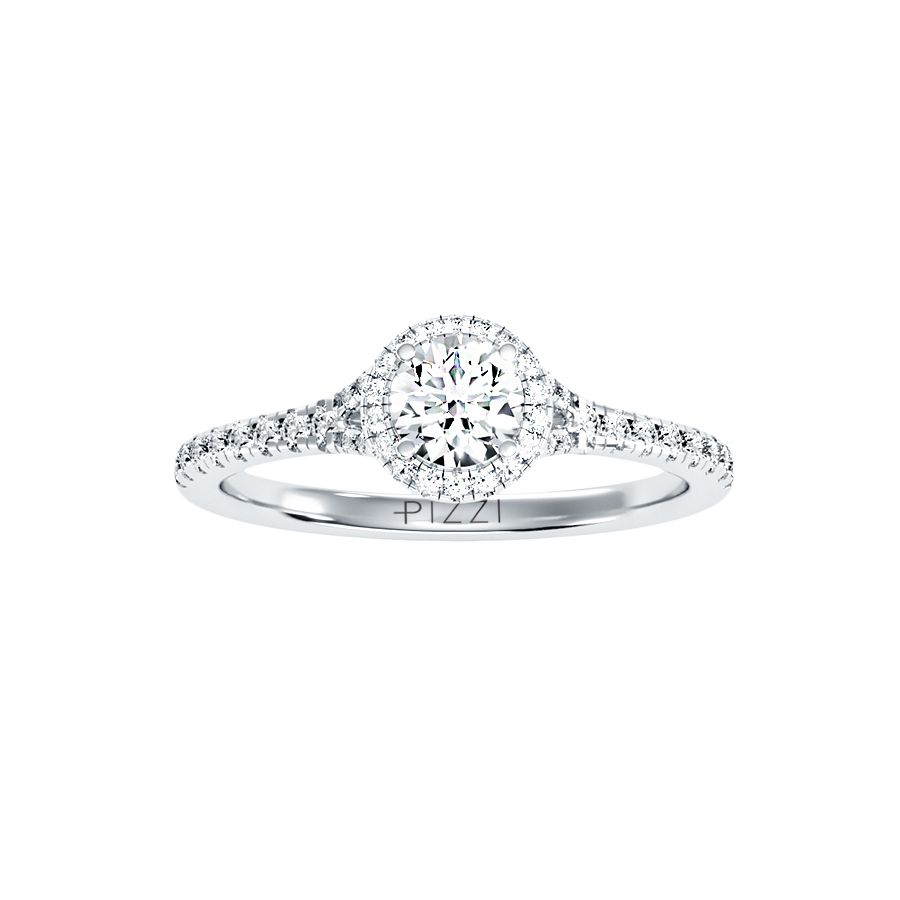 Halo-Solitärring aus 18-karätigem Weißgold mit 0,74 Karat Diamanten