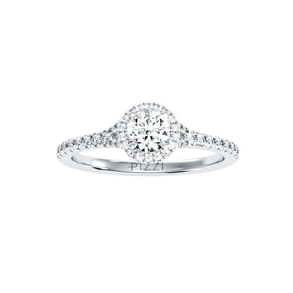 Halo-Solitärring aus 18-karätigem Weißgold mit 0,74 Karat Diamanten