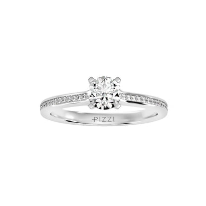 Solitärring mit 0,65 Karat Pavé-Fassung in 18 Karat Weißgold