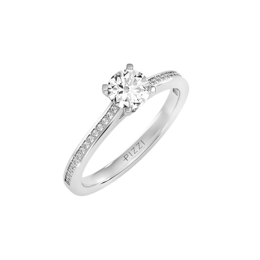 Solitärring mit 0,65 Karat Pavé-Fassung in 18 Karat Weißgold