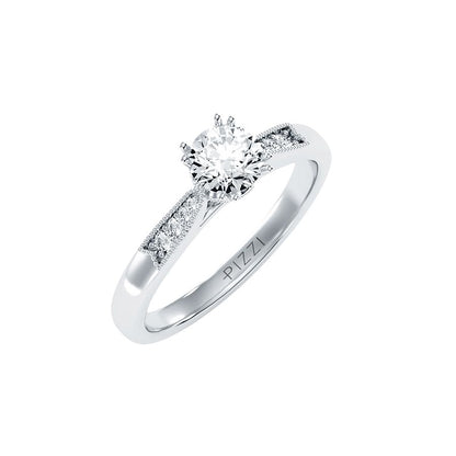 Solitärring mit 0,65 Karat Pavé-Fassung in 18 Karat Weißgold