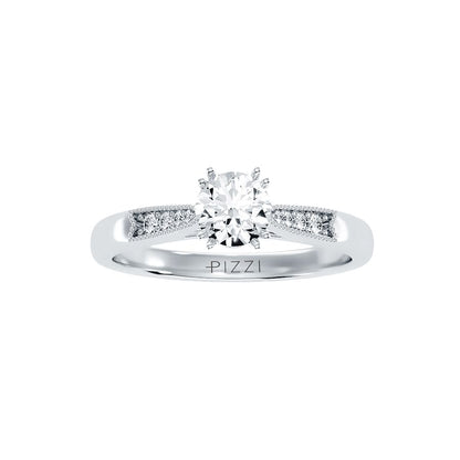 Solitärring mit 0,65 Karat Pavé-Fassung in 18 Karat Weißgold
