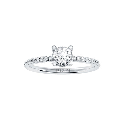 Solitärring mit 0,45 Karat Pavé-Fassung in 18 Karat Weißgold