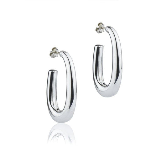 Oval silver earrings, round section, length 30mm