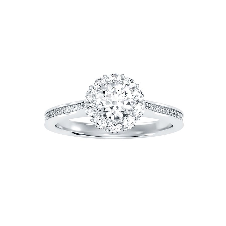 18k White Gold Halo Solitaire Ring with 0.65 Carat Diamonds