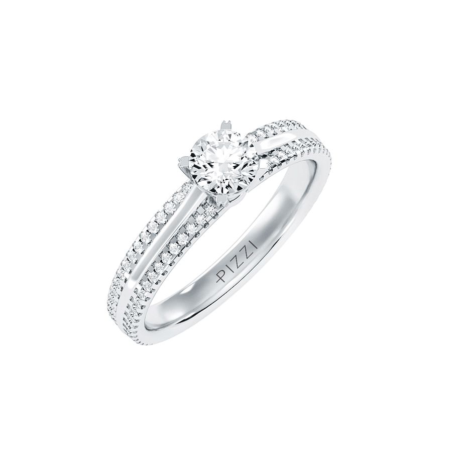 Anello Solitario Pavè in Oro Bianco 18k con diamanti da 0.76 carati