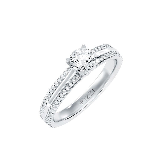 Anello Solitario Pavè in Oro Bianco 18k con diamanti da 0.76 carati