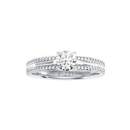 Solitärring aus 18-karätigem Weißgold mit Pavé-Fassung und 0,76 Karat Diamanten