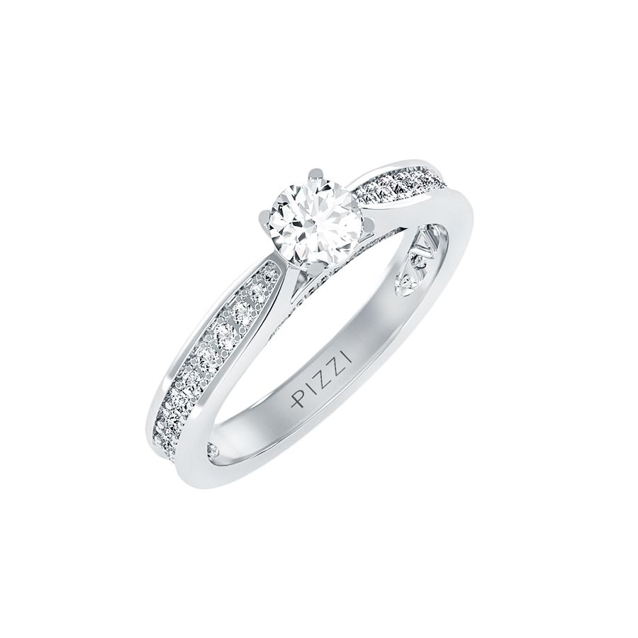 18k White Gold Pavé Solitaire Ring with 0.81-Carat Diamonds