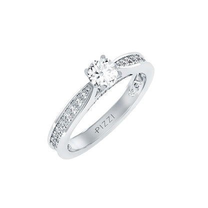 Solitärring aus 18-karätigem Weißgold mit Pavé-Fassung und 0,81 Karat Diamanten