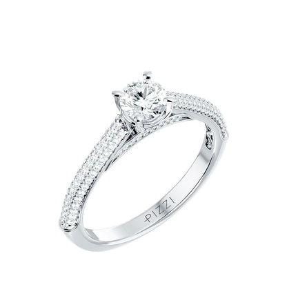 Solitärring aus 18-karätigem Weißgold mit Pavé-Fassung und 0,84 Karat Diamanten
