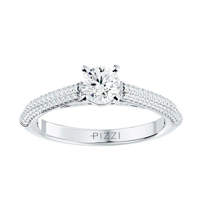 Solitärring aus 18-karätigem Weißgold mit Pavé-Fassung und 0,84 Karat Diamanten