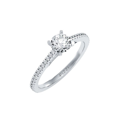 Solitärring aus 18-karätigem Weißgold mit Pavé-Fassung und 0,80 Karat Diamanten
