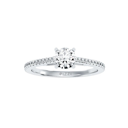 Solitärring aus 18-karätigem Weißgold mit Pavé-Fassung und 0,80 Karat Diamanten
