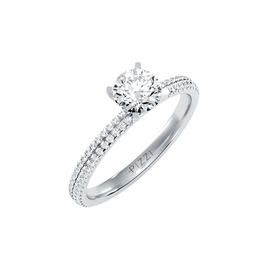 18k White Gold Pavé Solitaire Ring with 1.28 Carat Diamonds