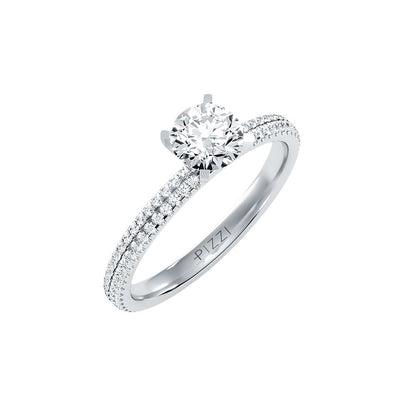 Solitärring aus 18-karätigem Weißgold mit Pavé-Fassung und 1,28 Karat Diamanten