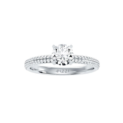 Solitärring aus 18-karätigem Weißgold mit Pavé-Fassung und 1,28 Karat Diamanten