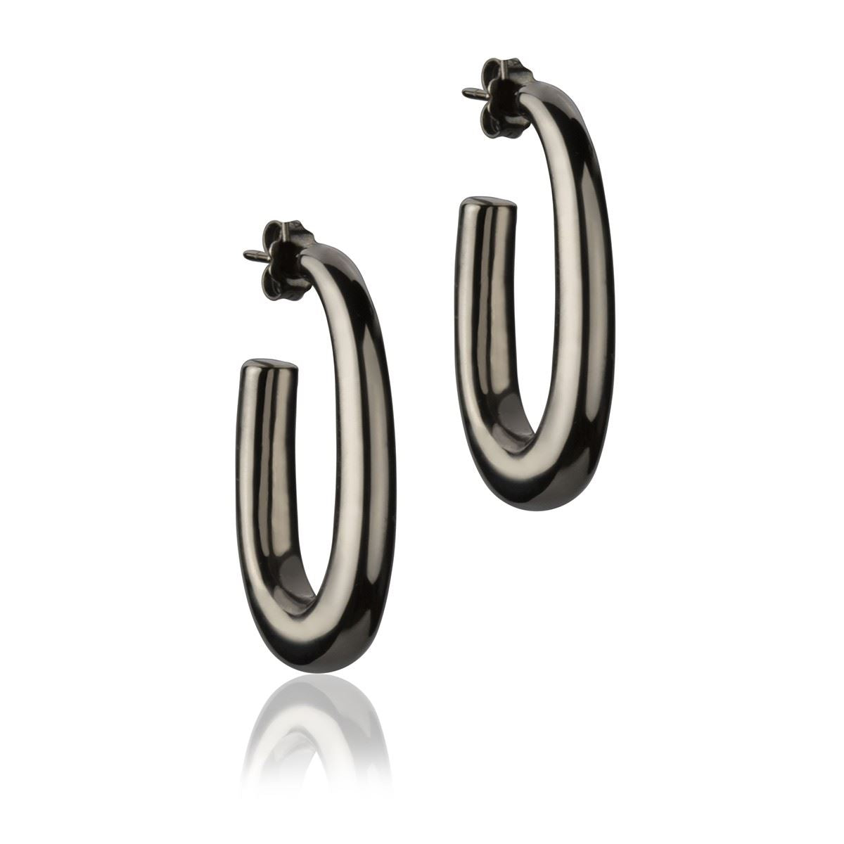 Orecchini ovali in argento rutenio sezione rotonda lunghezza 30mm