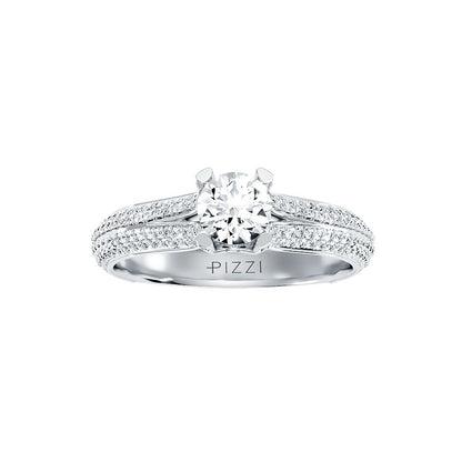 Solitärring aus 18-karätigem Weißgold mit Pavé-Fassung und 1,13 Karat Diamanten