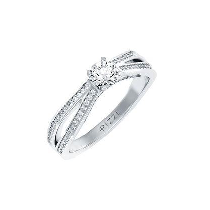 Solitärring aus 18-karätigem Weißgold mit Pavé-Fassung und 0,61 Karat Diamanten