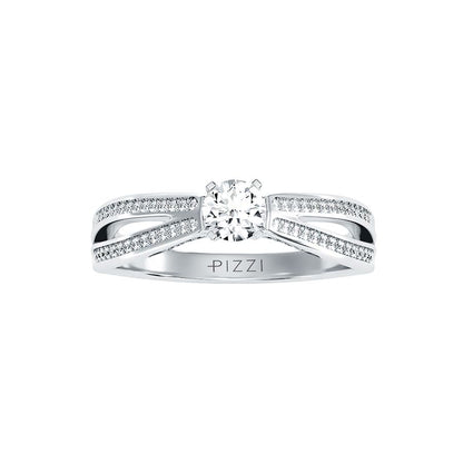 Solitärring aus 18-karätigem Weißgold mit Pavé-Fassung und 0,61 Karat Diamanten