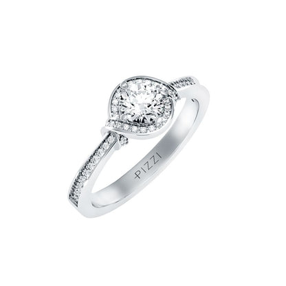 Solitärring aus 18-karätigem Weißgold mit Pavé-Fassung und 0,70 Karat Diamanten