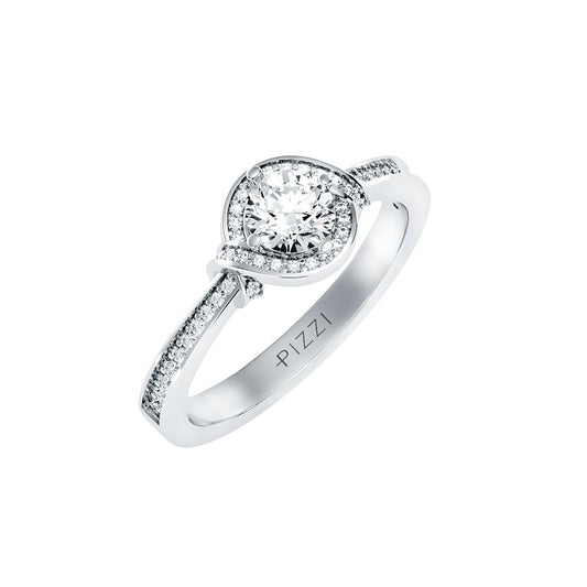 18k White Gold Pavé Solitaire Ring with 0.70-carat Diamonds