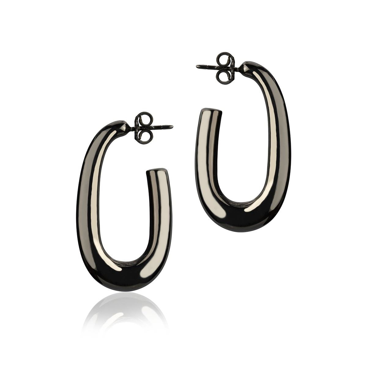 Orecchini ovali in argento rutenio sezione rotonda lunghezza 30mm