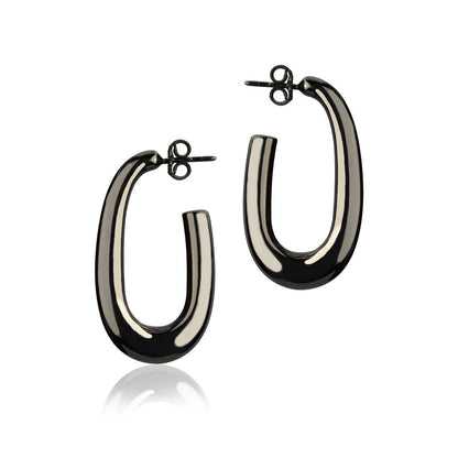 Orecchini ovali in argento rutenio sezione rotonda lunghezza 30mm