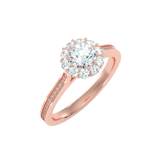 Anello Solitario Halo in Oro Rosa 18k con diamanti da 1.03 carati