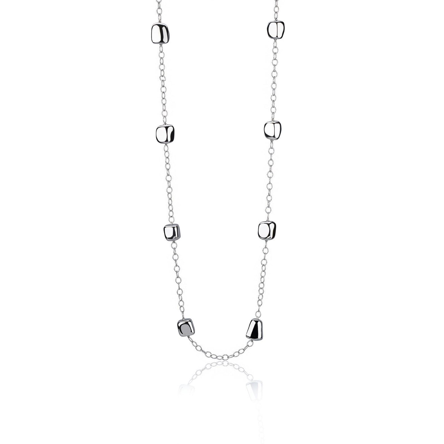 Collana in argento lunga elementi lucidi