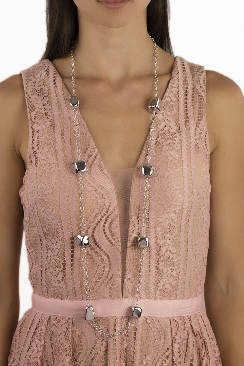 Collana in argento lunga elementi lucidi