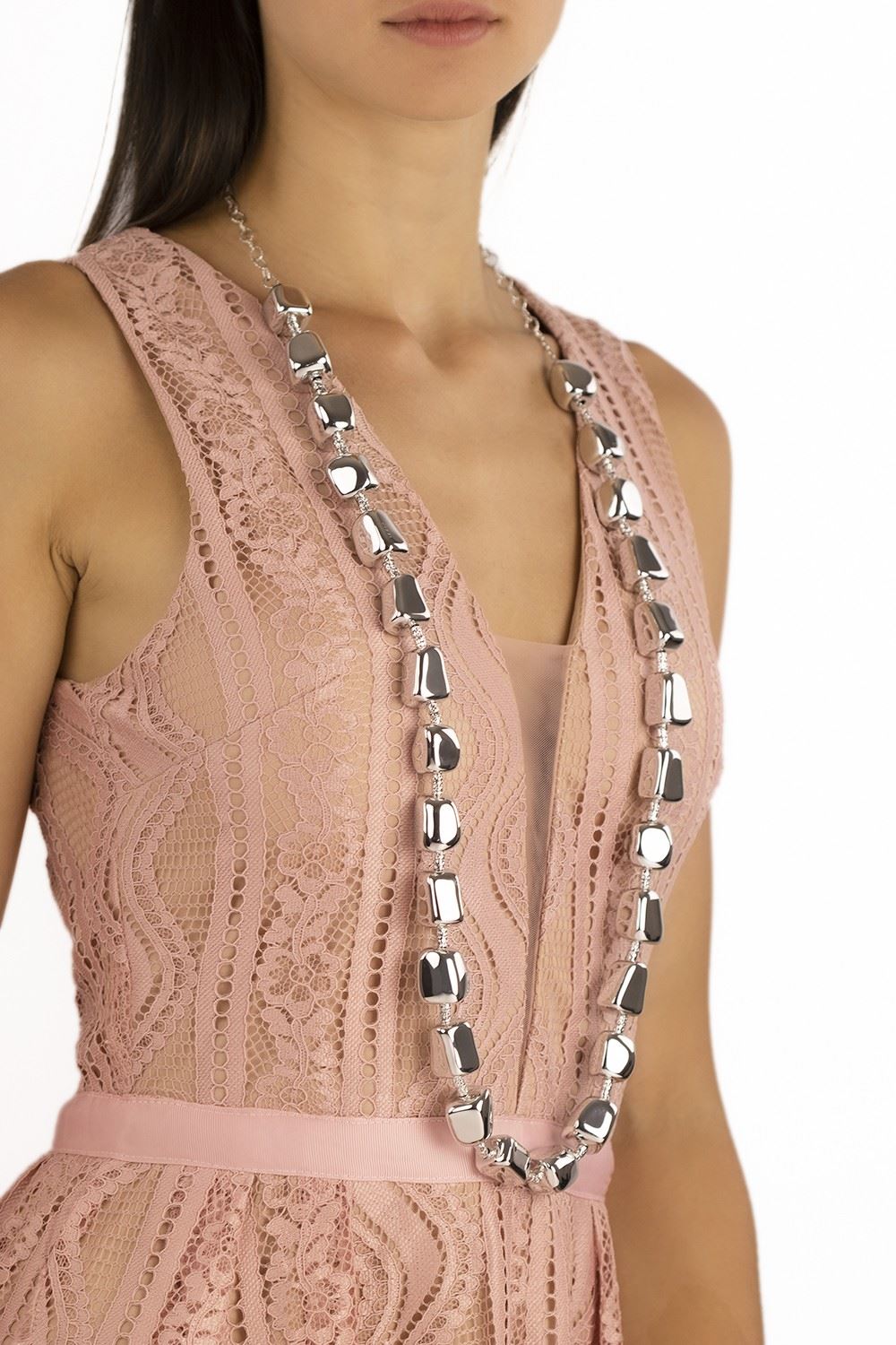 Collana in argento lunga elementi lucidi