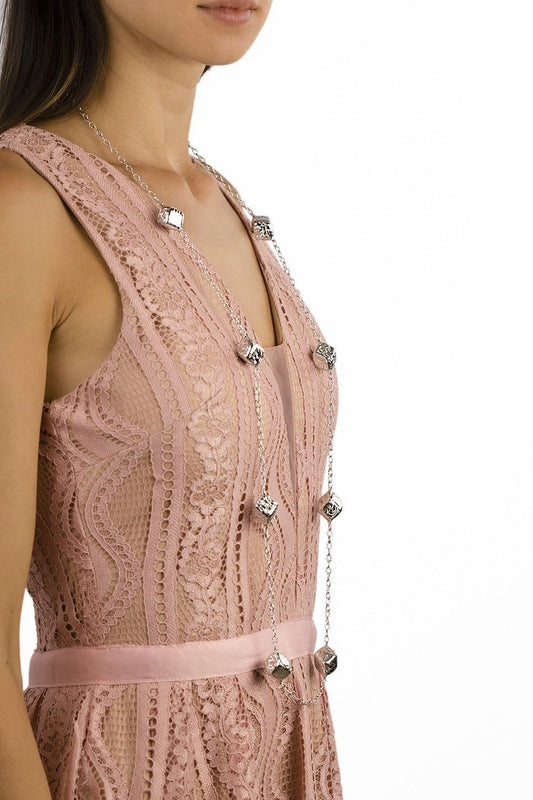 Collana in argento lunga elementi rombi incisi