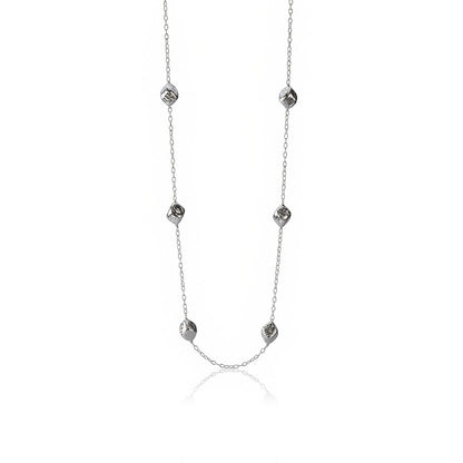 Collana in argento lunga elementi rombi incisi