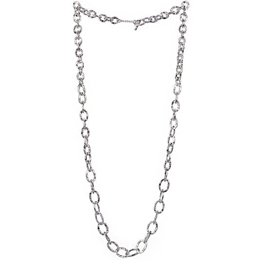 Collana a catena martellata in argento lunga maglie ovali