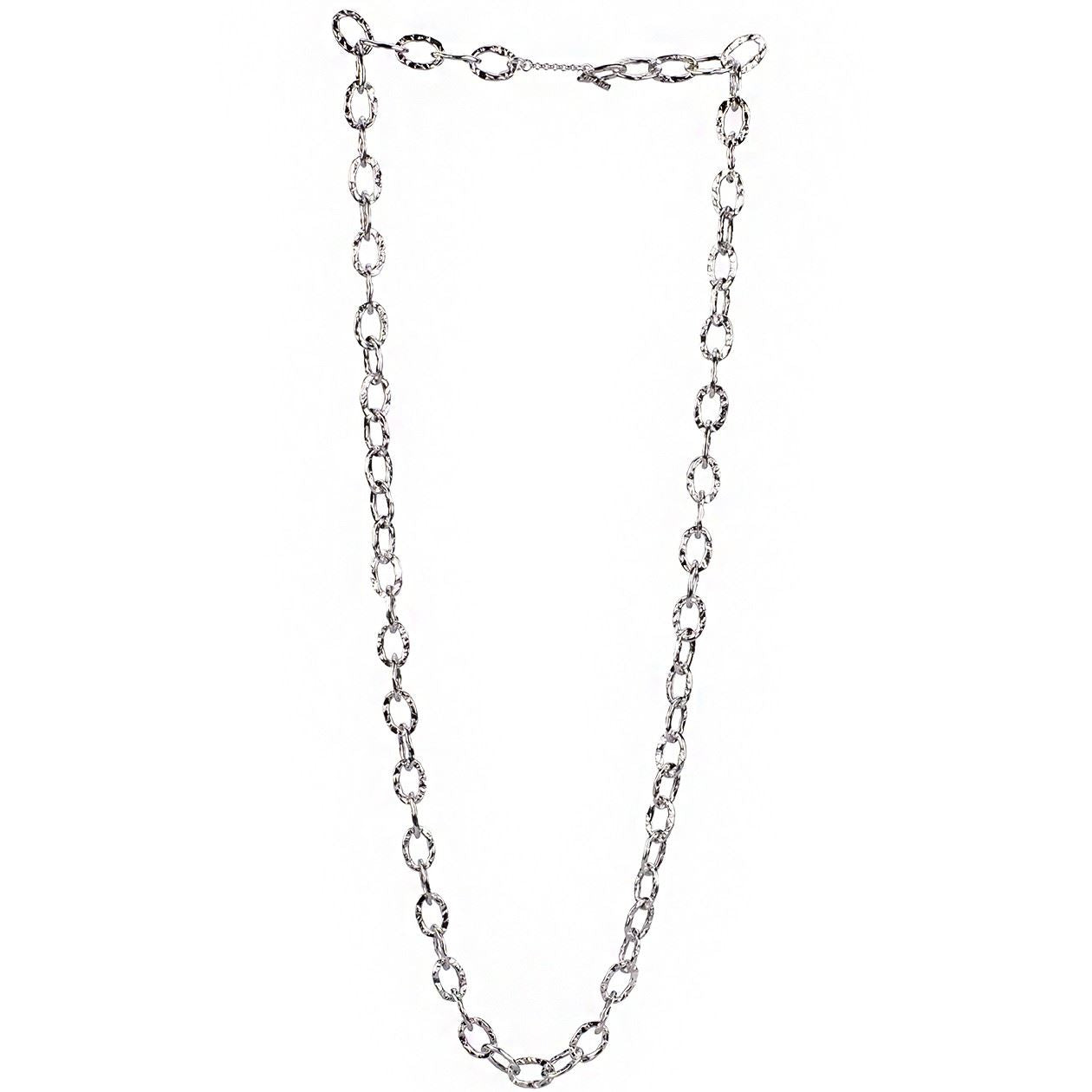 Collana a catena in argento martellata lunga con maglie ovali