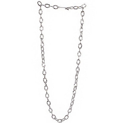 Collana a catena in argento martellata lunga con maglie ovali