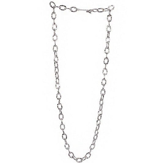 Collana a catena in argento martellata lunga con maglie ovali