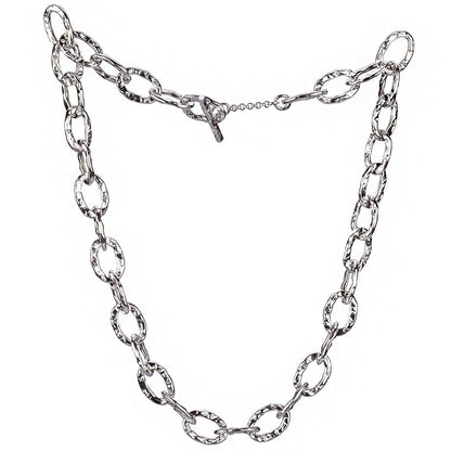 Collana a catena in argento martellata corta con maglie ovali