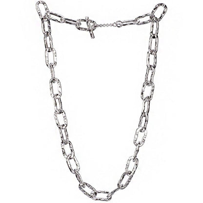 Collana corta a catena martellata in argento con maglie rettangolari