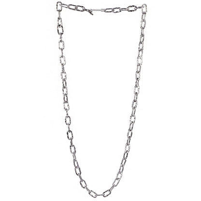 Collana lunga a catena martellata in argento con maglie rettangolari