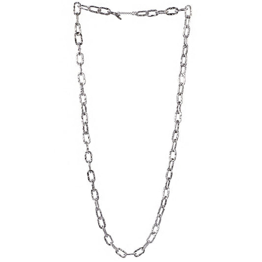 Collana lunga a catena martellata in argento con maglie rettangolari