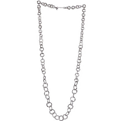 Collana a catena martellata lunga in argento con maglie rotonde