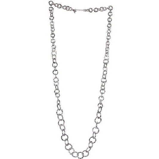Collana a catena martellata lunga in argento con maglie rotonde